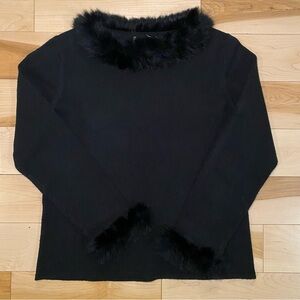 Black Feather Trim Top Y2K Old Money